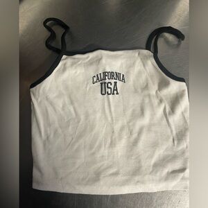 Primark White Cropped Ribbed Tank Top with Black Cali USA Size Small